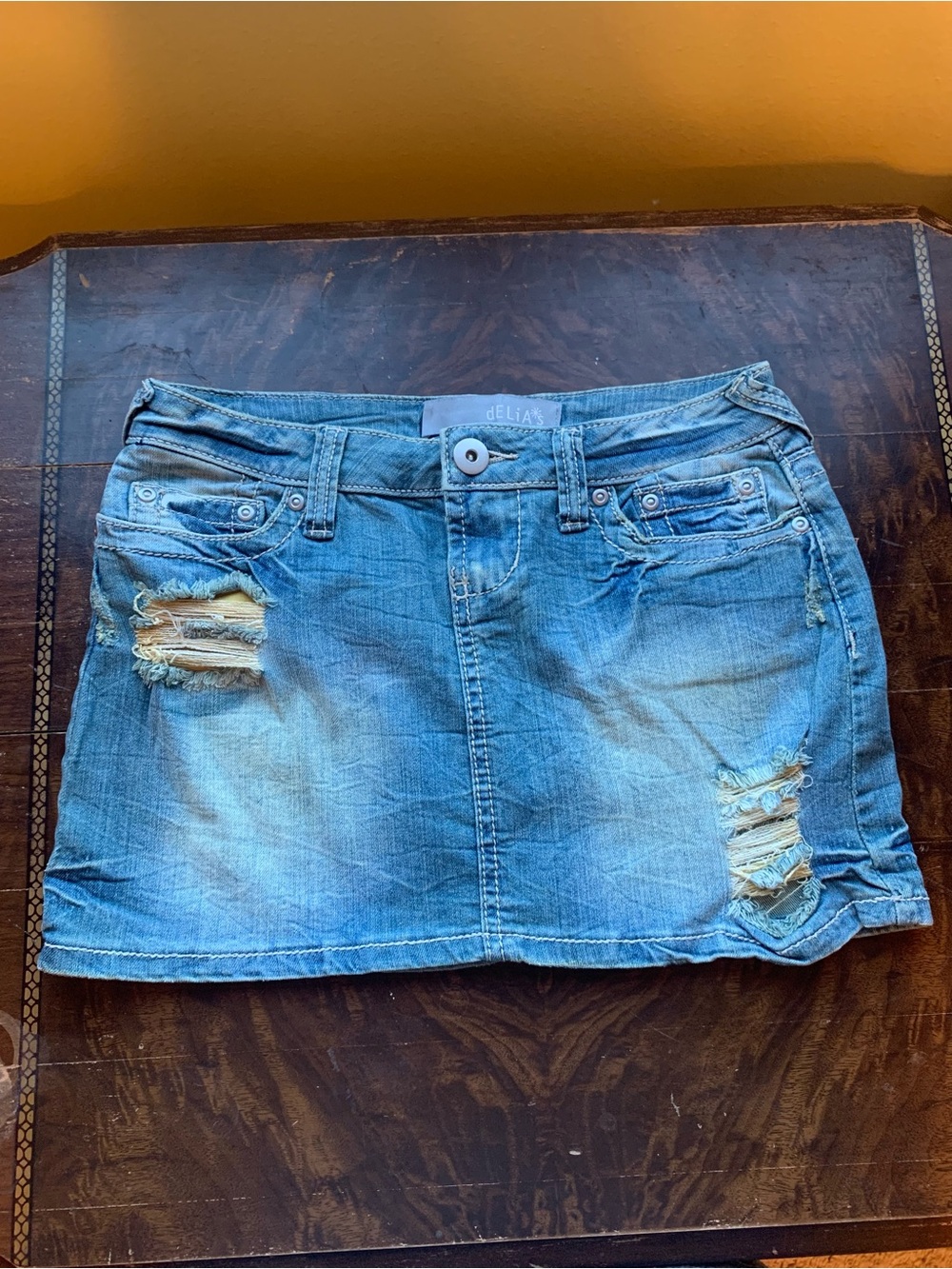 dELiA*s Distressed Light Blue Denim Y2K Mini Skirt